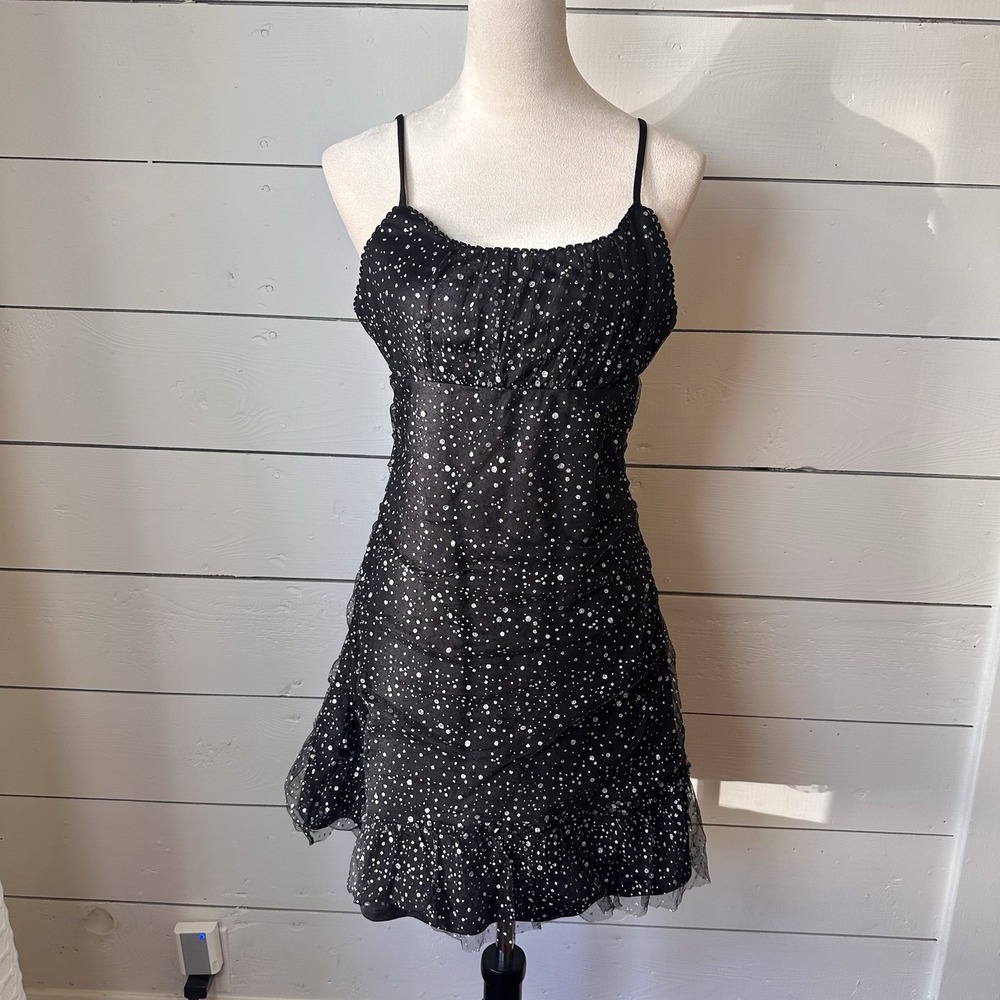 Altar'd State NWT Black Silver Dots Mini Dress L Mesh Whimsigoth Prom‎ Formal